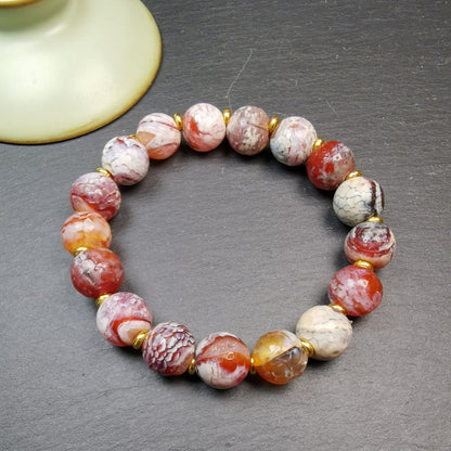 Sugar Agate Beads Wrist Mala, Unique 13mm Barrel Shape Carnelian Bracelet