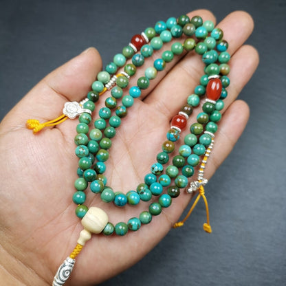 Old 108 Turquoise Beads Mala, Prayer Beads