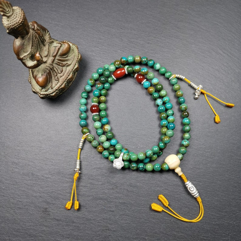 Old 108 Turquoise Beads Mala, Prayer Beads