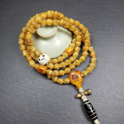 Hand-carved Tibetan Yak Bone Mala Beads Necklace,108 Beads for Meditation and Prayer