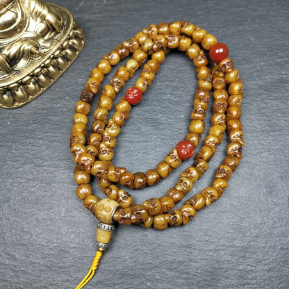 Yak Bone Kapala Mala,108 Citipati Skull Shape Prayer Beads