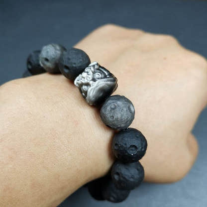 Obsidian Wrist Mala, Prayer Beads Bracelet - Tibetan Buddhist mala beads, front view