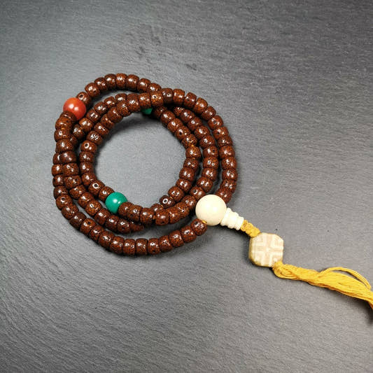 Mala, 108 Lotus Seed Prayer Beads Necklace,30" - Tibetan Buddhist mala beads, front view
