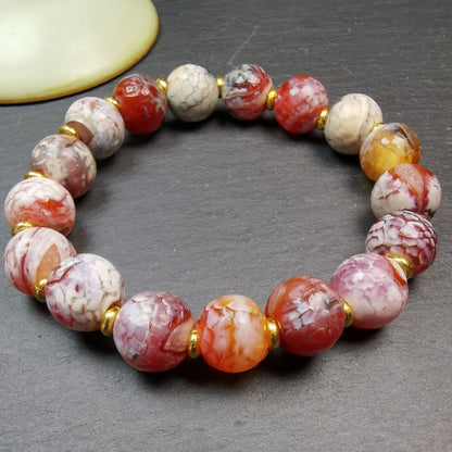 Sugar Agate Beads Wrist Mala, Unique 13mm Barrel Shape Carnelian Bracelet