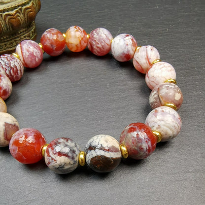 Sugar Agate Beads Wrist Mala, Unique 13mm Barrel Shape Carnelian Bracelet