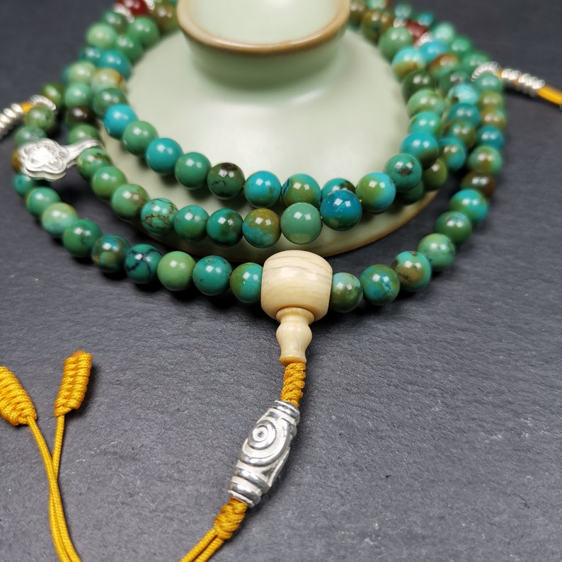 Old 108 Turquoise Beads Mala, Prayer Beads