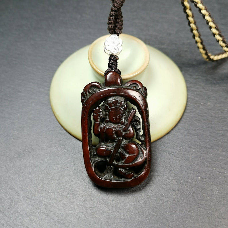 Amulet,Yak Bone Carved Black Dakini,Troma Nagmo Pendant,krodikali,2.1" × 1.3"