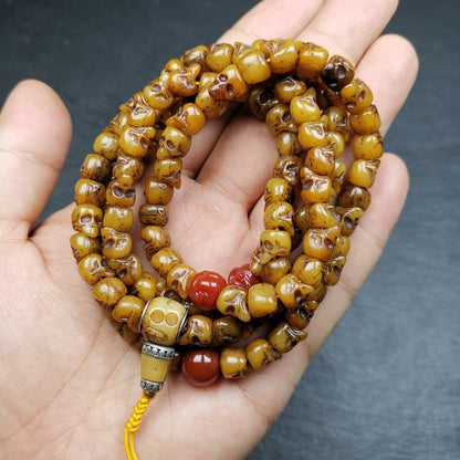 Yak Bone Kapala Mala,108 Citipati Skull Shape Prayer Beads