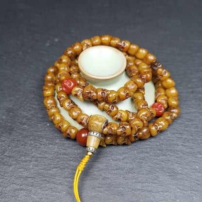 Yak Bone Kapala Mala,108 Citipati Skull Shape Prayer Beads