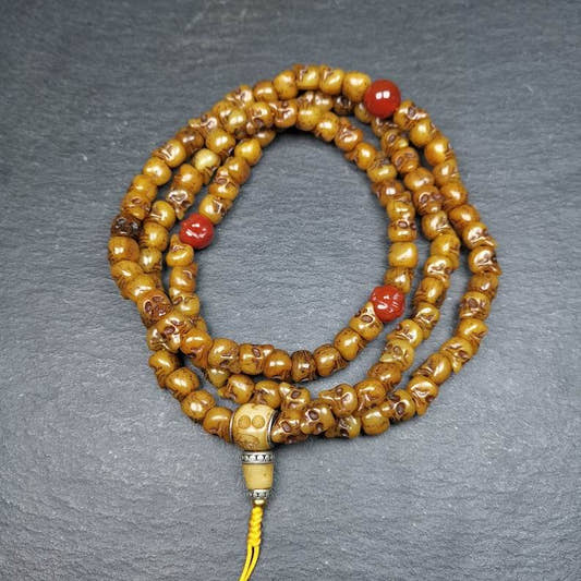Yak Bone Kapala Mala,Prayer Beads - Tibetan Buddhist mala beads, front view