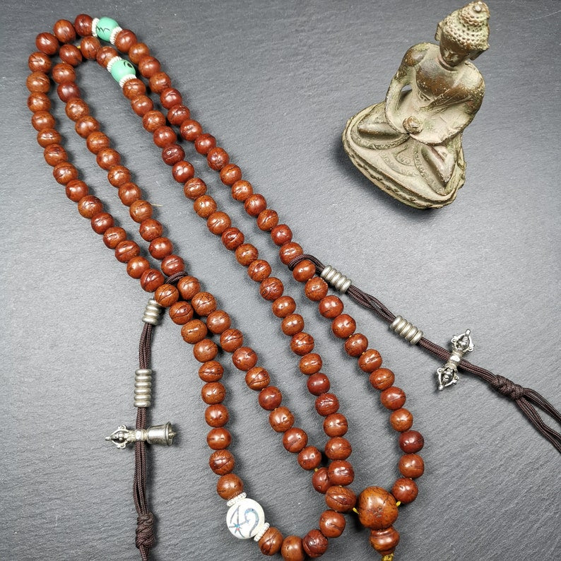 Gandhanra Old Tibetan Rosary,10mm 108 Bodhi Seed Mala Necklace,Handmade Prayer Beads for Meditation & Protection