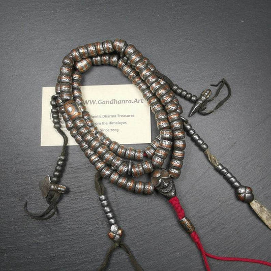 108 Cold Iron Mala Necklace, Prayer Beads - Gandhanra-ART