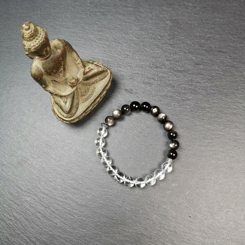 Obsidian + Crystal Wrist Mala, Prayer Beads Bracelet