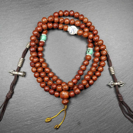 Gandhanra Old Tibetan Rosary,10mm 108 Bodhi Seed Mala Necklace,Handmade Prayer Beads for Meditation & Protection