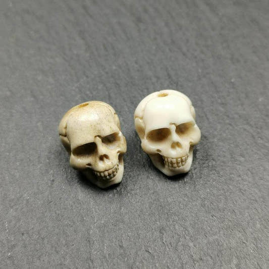 White Skull Spacer Bead for Prayer Bead - Tibetan Buddhist art, front view