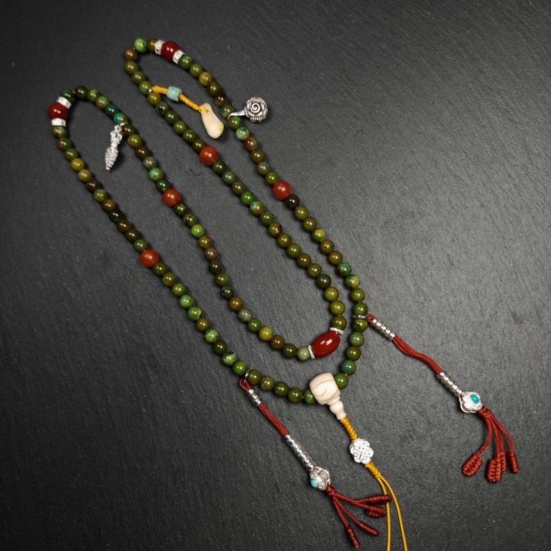 Gandhanra Old 108 Turquoise Mala Necklace,Tibetan Prayer Beads for Woman,36cm Length