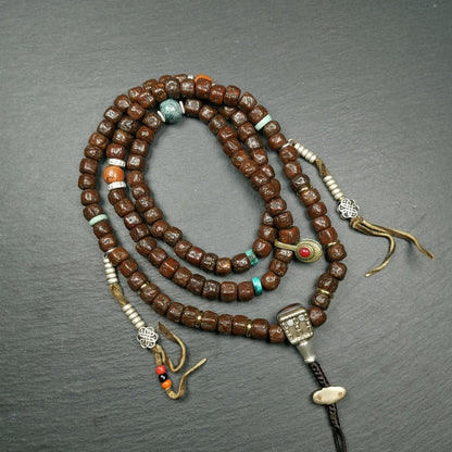 Old 8mm 108 Rudraksha Mala Necklace,Prayer Beads