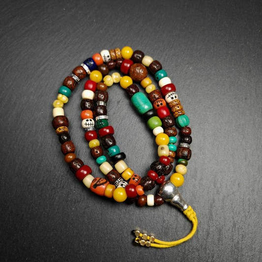 Mala Necklace - Prayer Beads,38cm Length - Tibetan Buddhist mala beads, front view