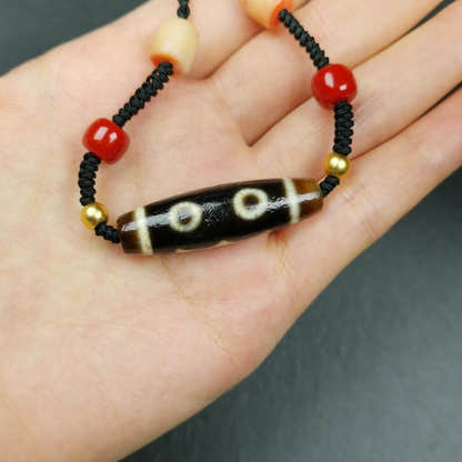 3 Eyes Dzi Bead Amulet,Protection Jewelry - Tibetan dzi bead, view 4