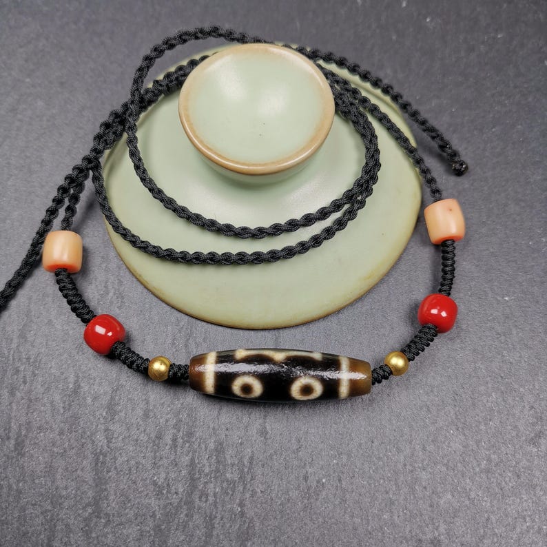 3 Eyes Dzi Bead Amulet,Protection Jewelry