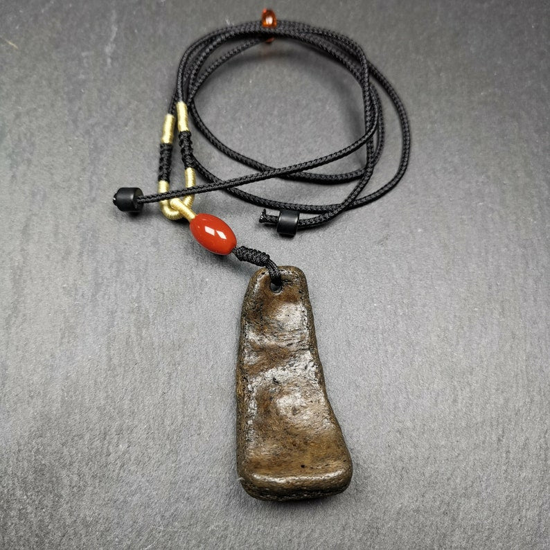 Gandhanra Old Tibetan Buddhism Kapala Amulet,Unique Protective Pendant, Inlaid Silver Wire,55mm × 22mm