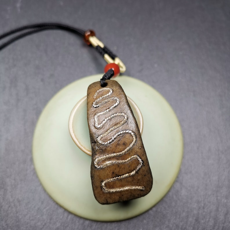 Gandhanra Old Tibetan Buddhism Kapala Amulet,Unique Protective Pendant, Inlaid Silver Wire,55mm × 22mm