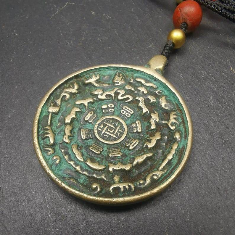 Calendar Amulet Sipaho Badge - Melong Mirror 43mm - Tibetan Buddhist amulet, detailed view