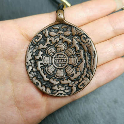 Calendar Amulet Sipaho Badge - Melong Mirror,45mm - Tibetan Buddhist amulet, close-up detail