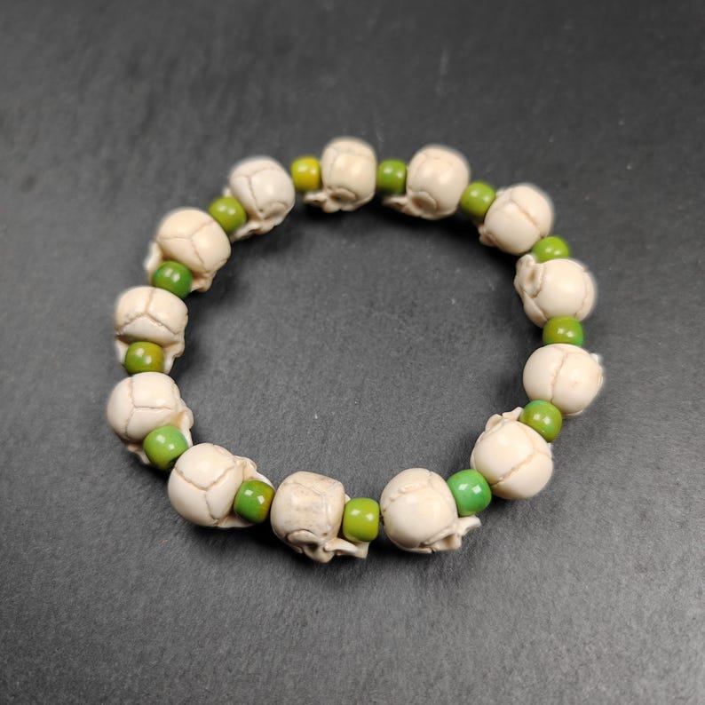 Wrist Mala Bracelet, White Skull Bead Bracelet