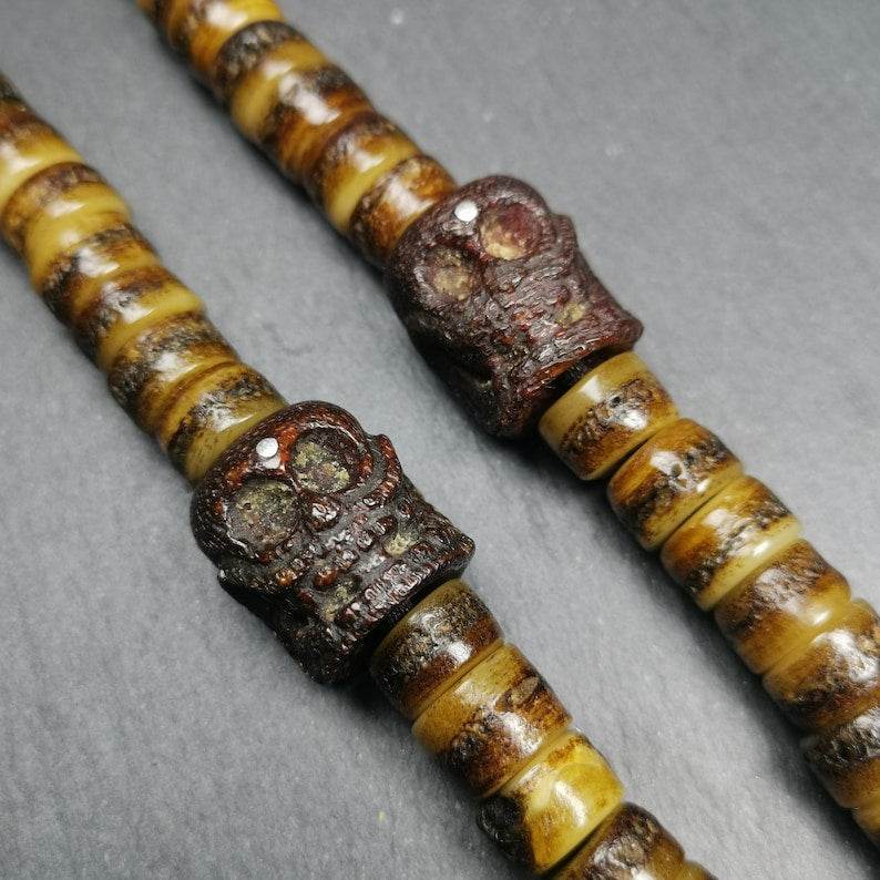 Kapala Bone Skull Bead - Tibetan Buddhist art, front view