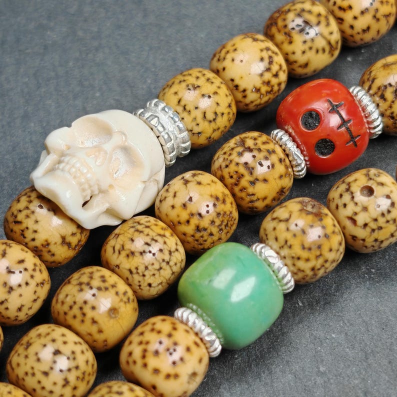 Gandhanra Authentic Tibetan Lotus Seed Mala Necklace, Old 8mm 108 Prayer Beads with Unique Mix of Treasures,Spiritual Jewelry,38" Stretched