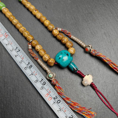 Gandhanra Authentic Tibetan Lotus Seed Mala Necklace, Old 8mm 108 Prayer Beads with Unique Mix of Treasures,Spiritual Jewelry,38" Stretched