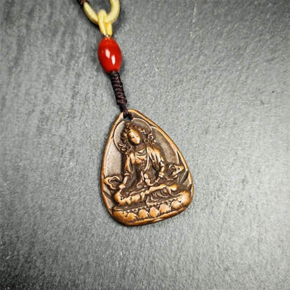 Statue Amulet,Green Tara Pendant - Tibetan Buddhist amulet, front view