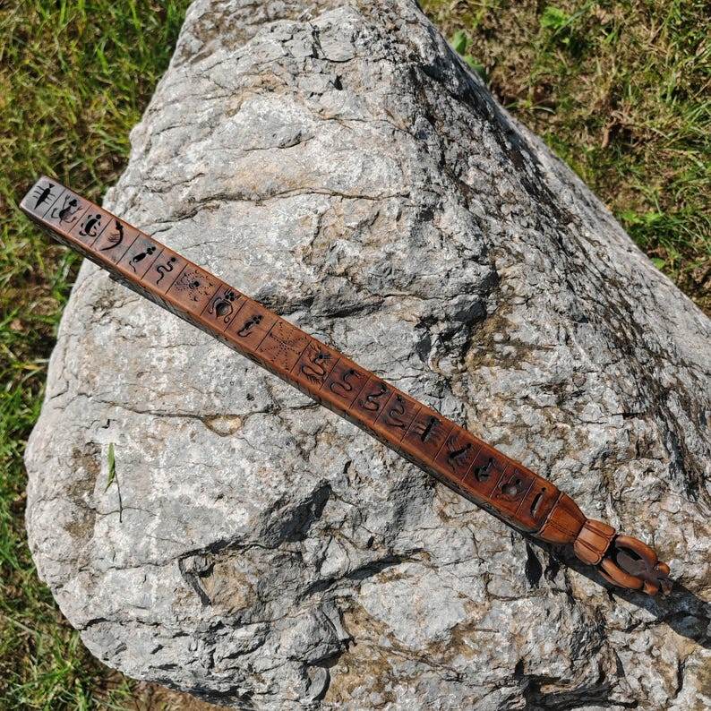 Zanpar Wooden Mold Stick - Tibetan Buddhist art, detailed view