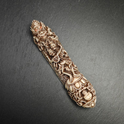 Leg Bone Carved Citipati Statue,Shmashana Adhipati Kapala Amulet Badge,Gandhanara Old Tibetan Buddhism,20th,160mm × 36mm