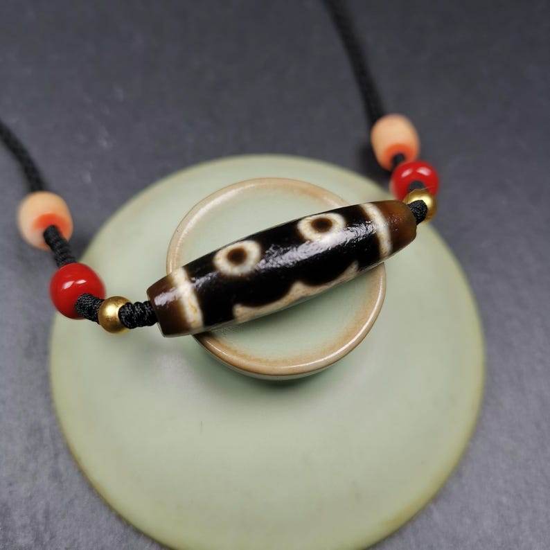 3 Eyes Dzi Bead Amulet,Protection Jewelry - Tibetan dzi bead, view 5