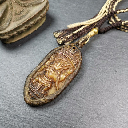 Gandhanra Mysterious Tibetan Buddha Statue Amulet,Gandhanra Old Tibetan Yak Bone Carved Pendant,70×29mm