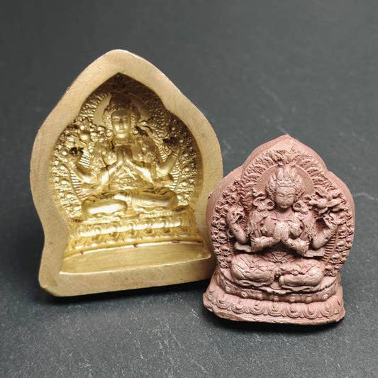 Chenrezig Tsa Tsa Mold,4.5cm Height - Tibetan tsa tsa mold, front view