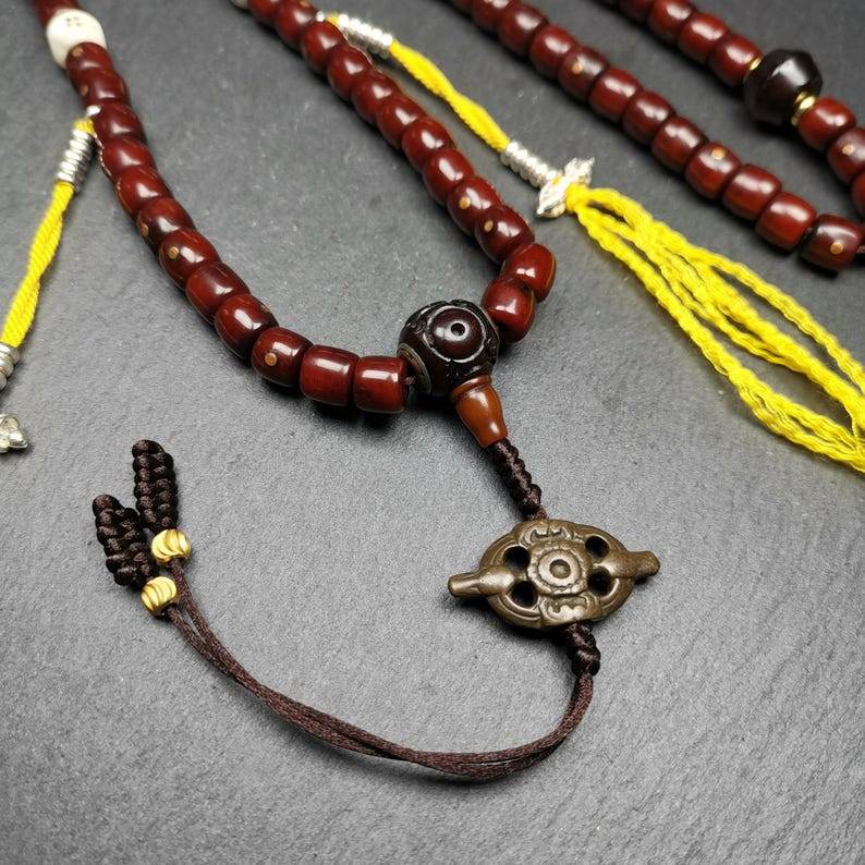 8mm 108 Mala Necklace,Prayer Beads - Tibetan Buddhist mala beads, detailed view