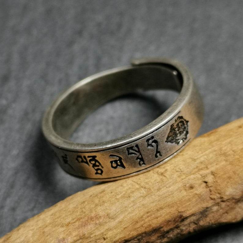 Silver Ring - Tibetan Buddhist art, detailed view