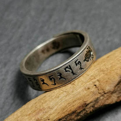 Silver Ring - Tibetan Buddhist art, detailed view