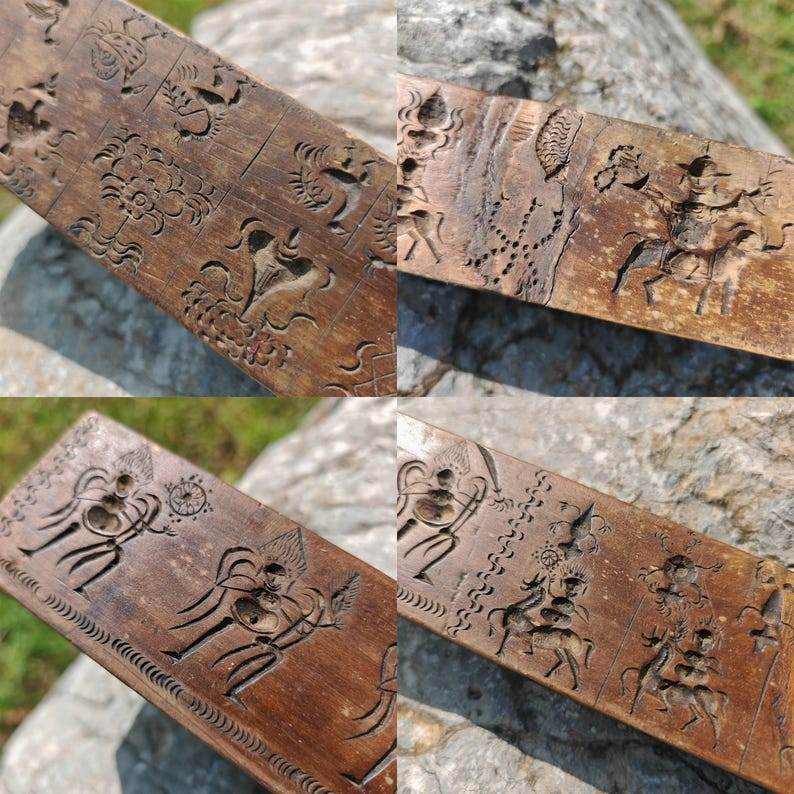 Zanpar Wooden Mold Stick - Tibetan Buddhist art, detailed view