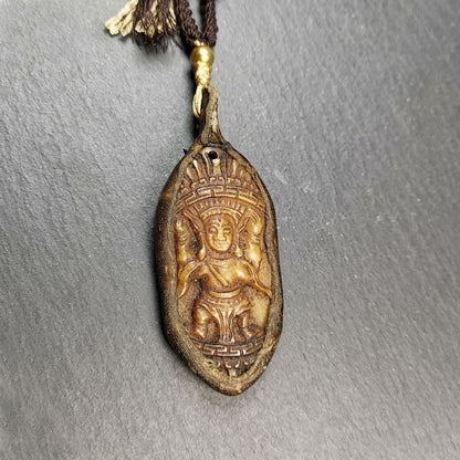 Gandhanra Mysterious Tibetan Buddha Statue Amulet,Gandhanra Old Tibetan Yak Bone Carved Pendant,70×29mm