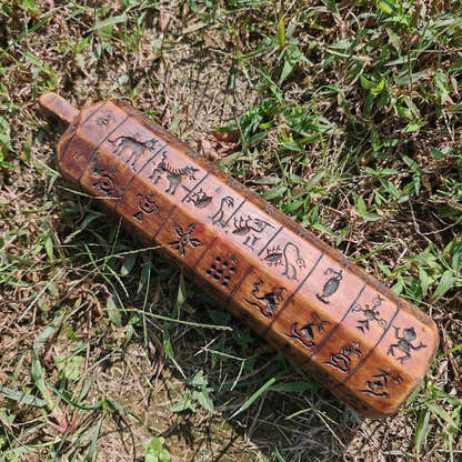 Zanpar Wooden Mold Stick - Tibetan Buddhist art, close-up detail