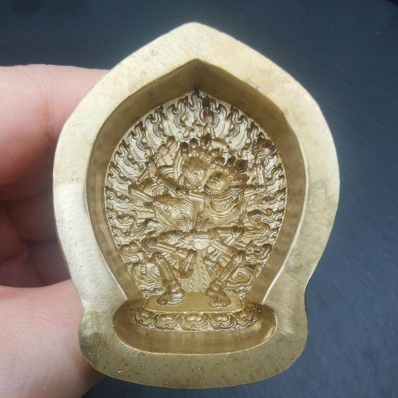 Citipati Tsa Tsa Mold,Shmashana Adhipati Mould,4.5cm Height - Tibetan tsa tsa mold, close-up detail