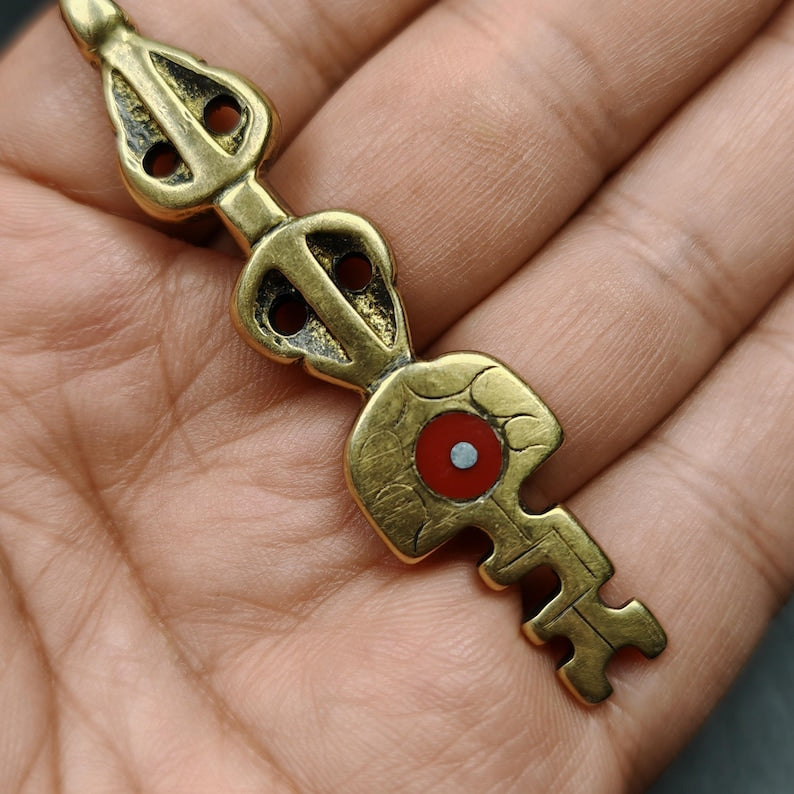 Antique Tibetan Amulet,The Key of Heart Pendant, Gandhanra Handmade Himalayan Style Pendant,Lucky Charm,Made of Lima Brass