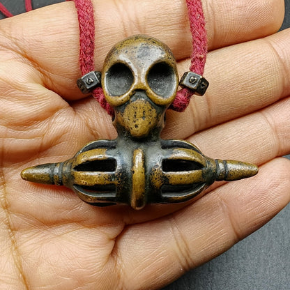 Authentic Old Citipati Skull Vajra Amulet,Gandhanra Tibetan Buddhism Protective Chram,Spiritual Necklace,53×38mm