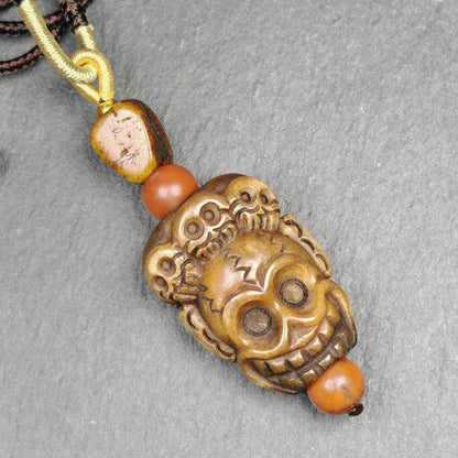 Unique Citipati Skull Protective Charm,Gandhanra Vintage Tibetan Amulet,Spiritual Necklaces,Made of Deer Antlers and Kapala