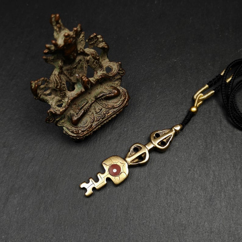 Antique Tibetan Amulet,The Key of Heart Pendant, Gandhanra Handmade Himalayan Style Pendant,Lucky Charm,Made of Lima Brass