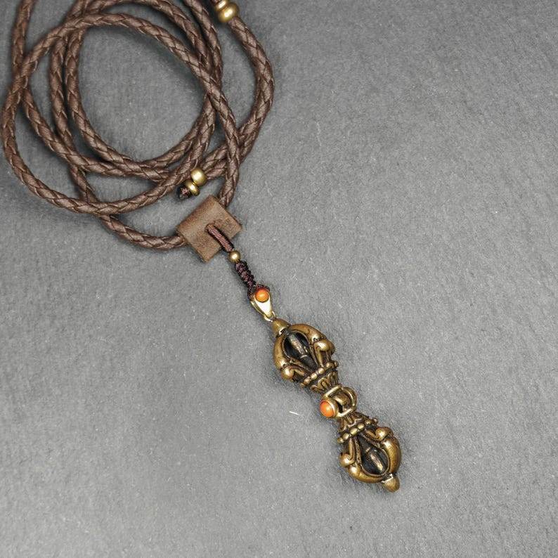 Vajra Dorje Amulet - 2.0 Inches - Tibetan Buddhist amulet, close-up detail
